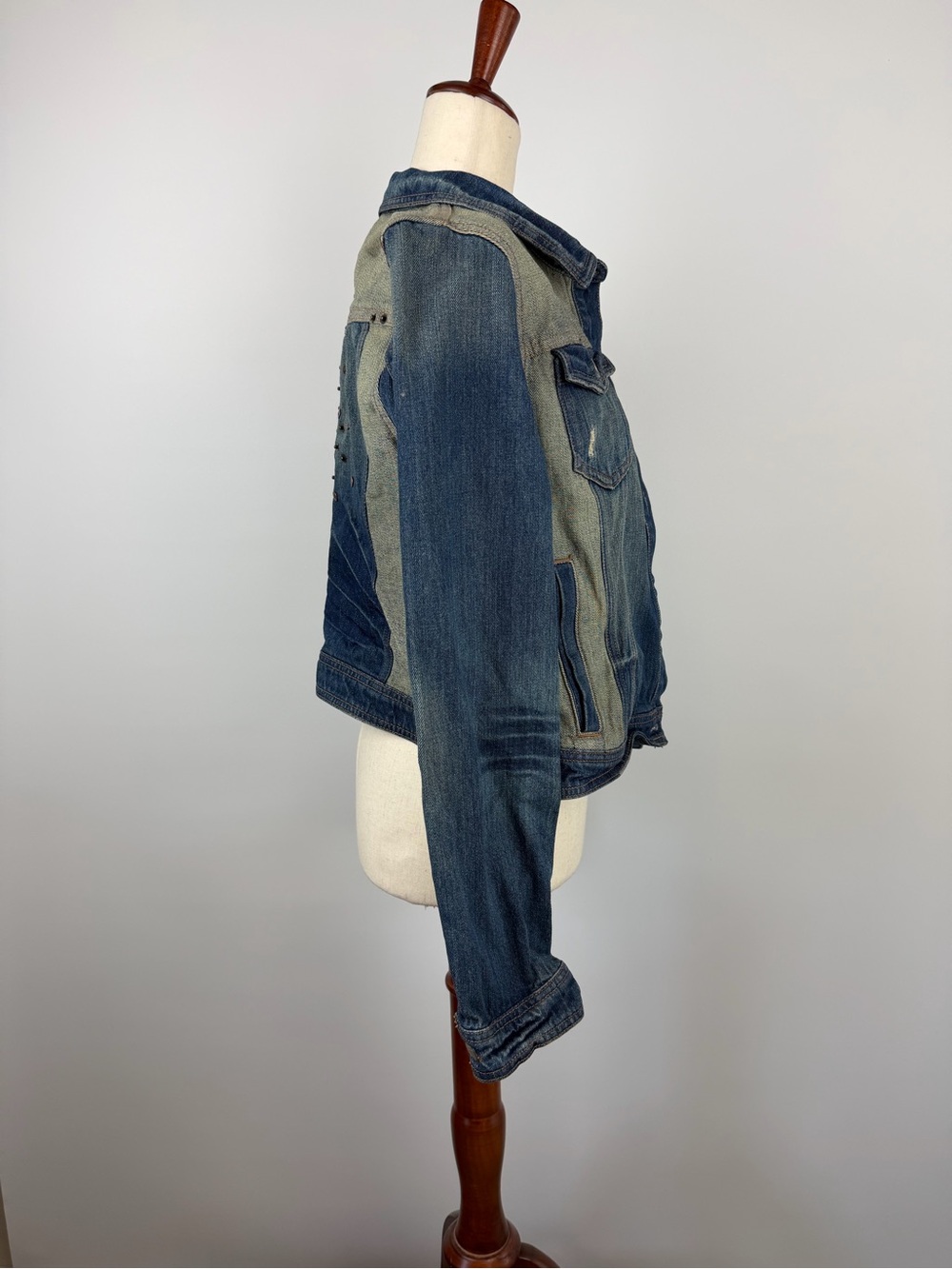 DKNY Blue Denim Jacket with Silver Stud Accents Size XL - Picture 3 of 7
